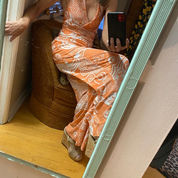 Orange print size small retro jumpsuit - Picture 2 of 4
